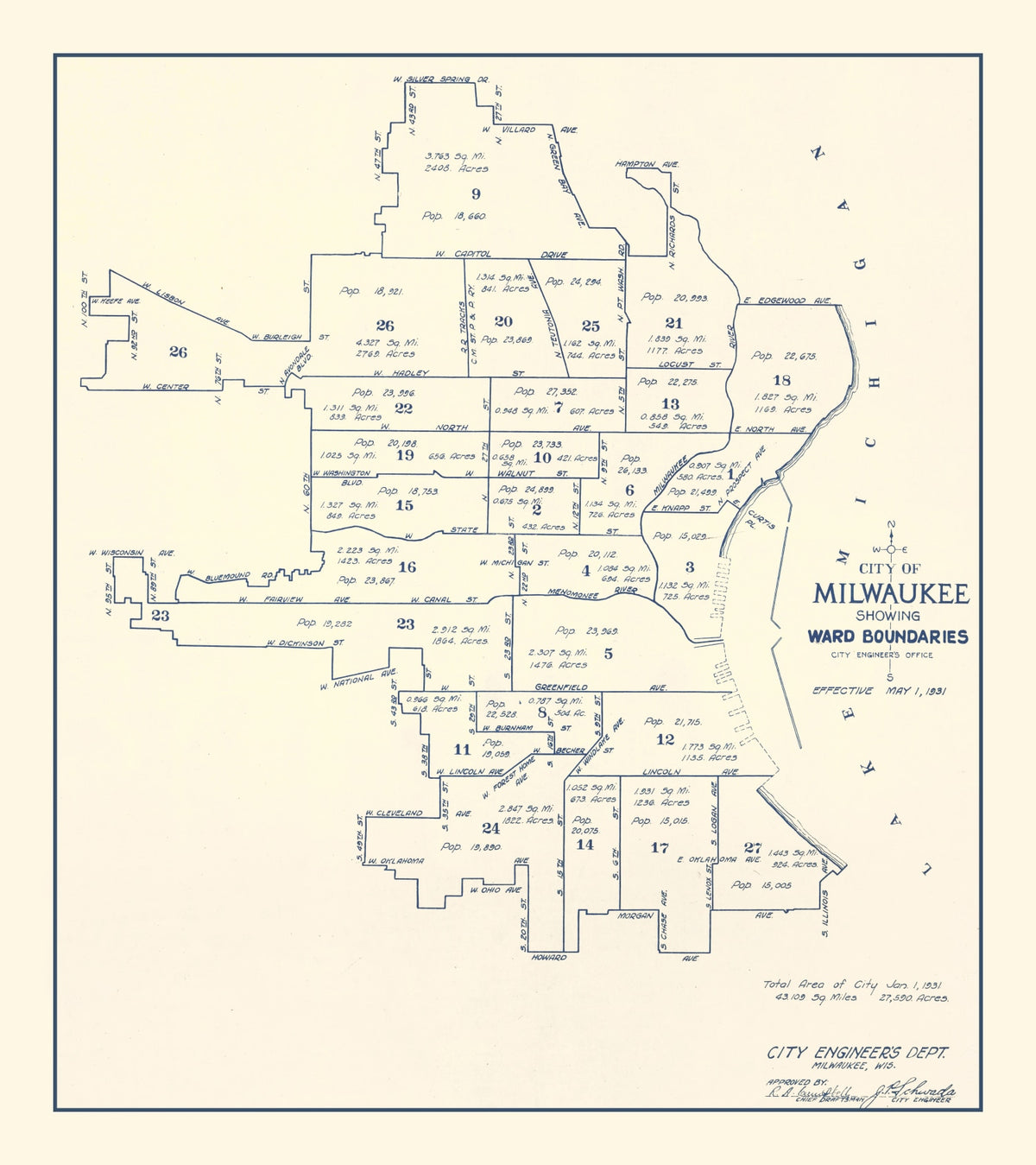 Preview of Vintage Map of Milwaukee, Wisconsin 1931