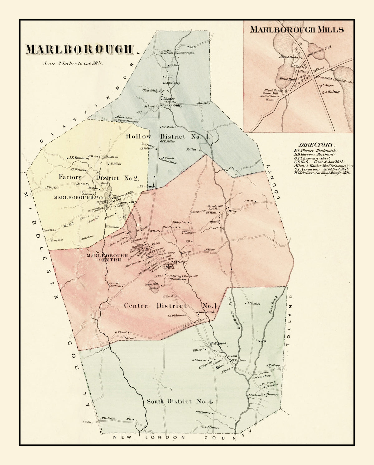 Preview of Vintage Map of Marlborough, Connecticut 1869