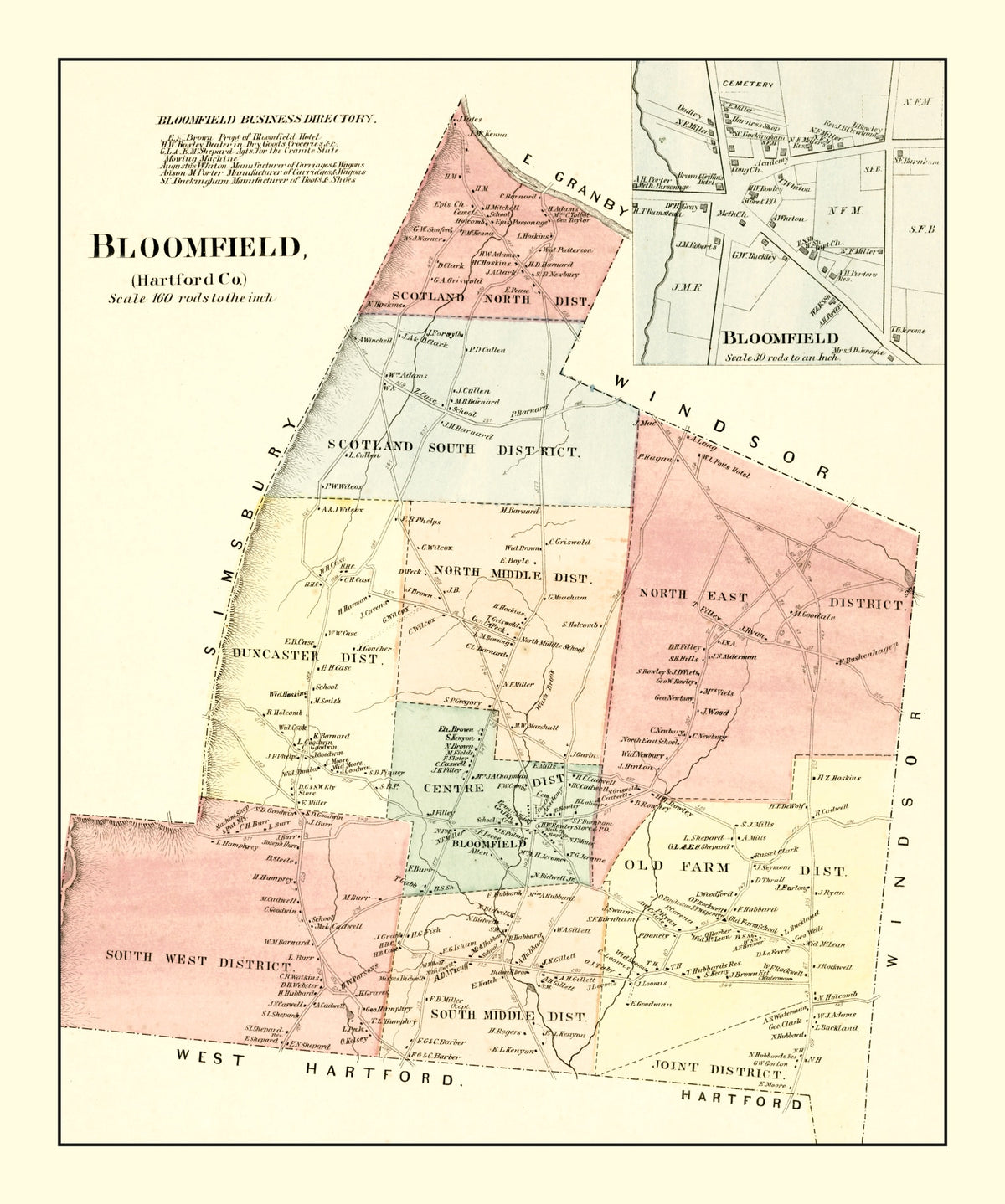 Preview of Vintage Map of Bloomfield, Connecticut 1869