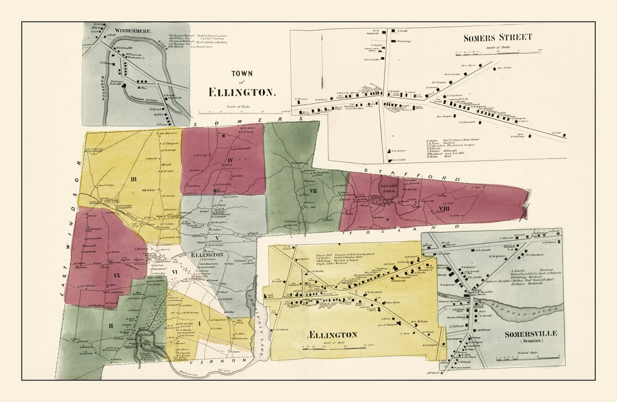 Preview of Vintage Map of Town of Ellington, Connecticut 1869