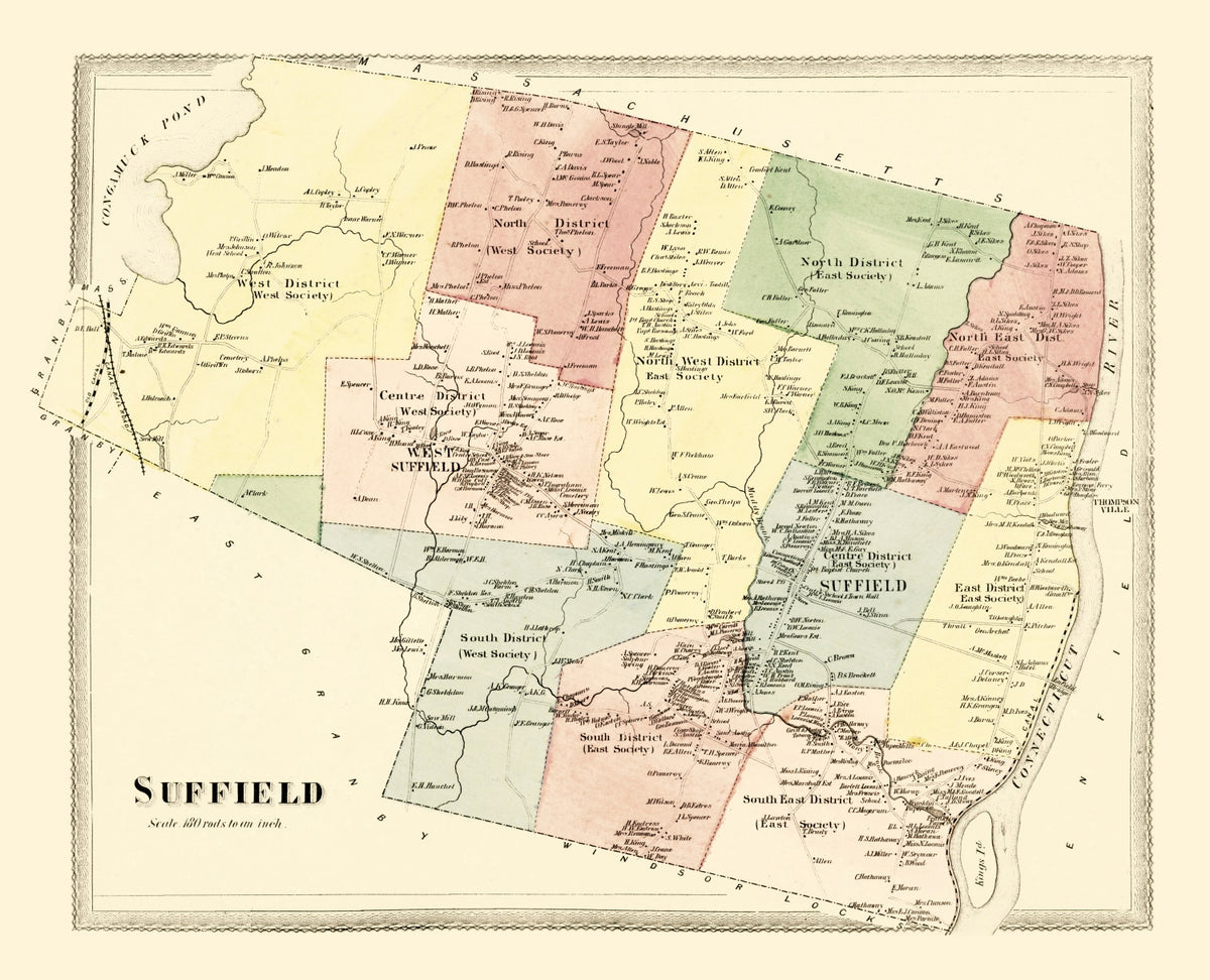 Preview of Vintage Map of Suffield, Connecticut 1869