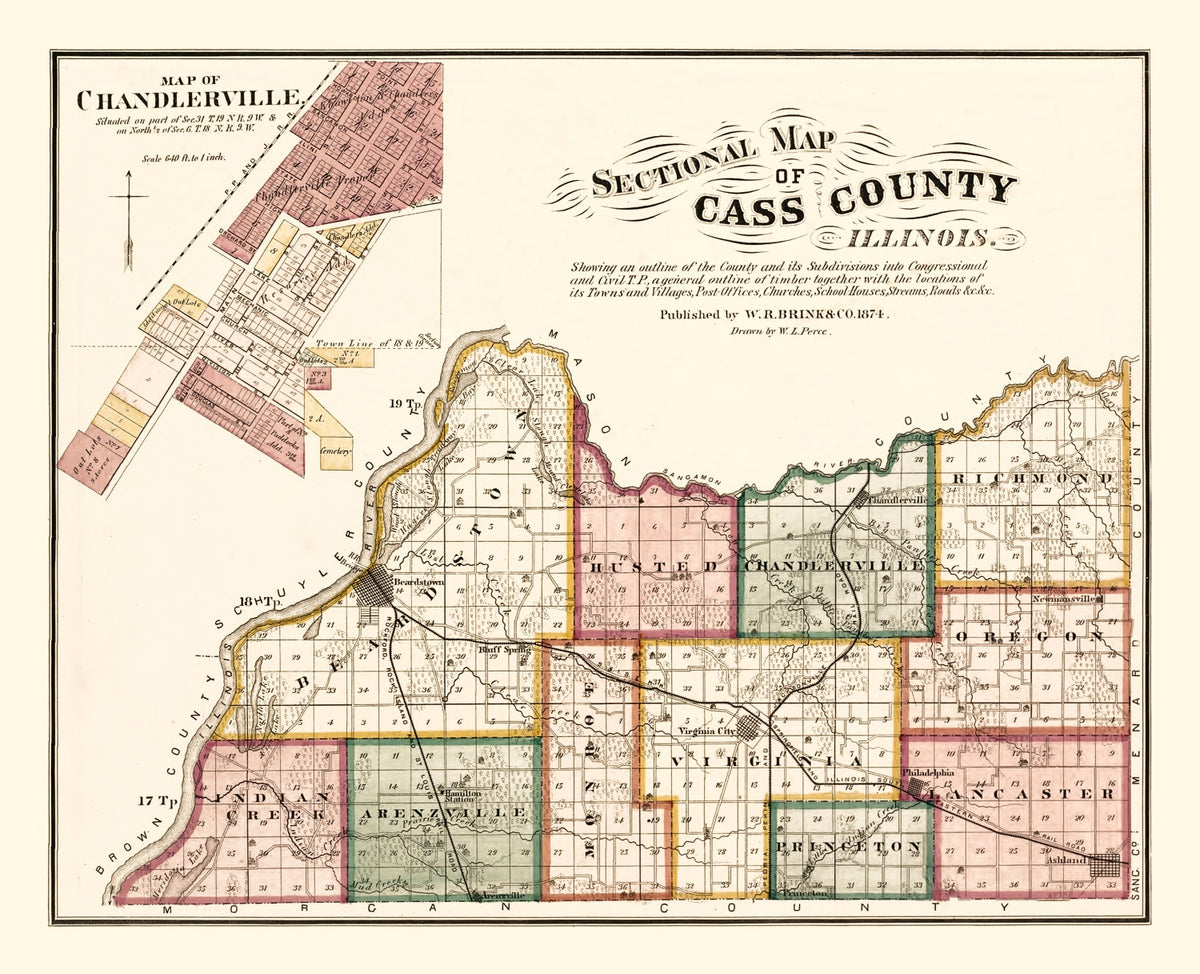 Preview of Vintage Map of Cass County, Illinois 1874