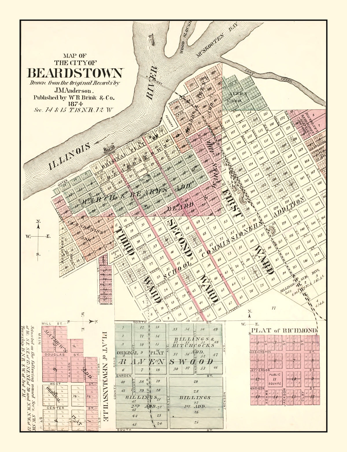 Preview of Vintage Map of Beardstown, Illinois 1874