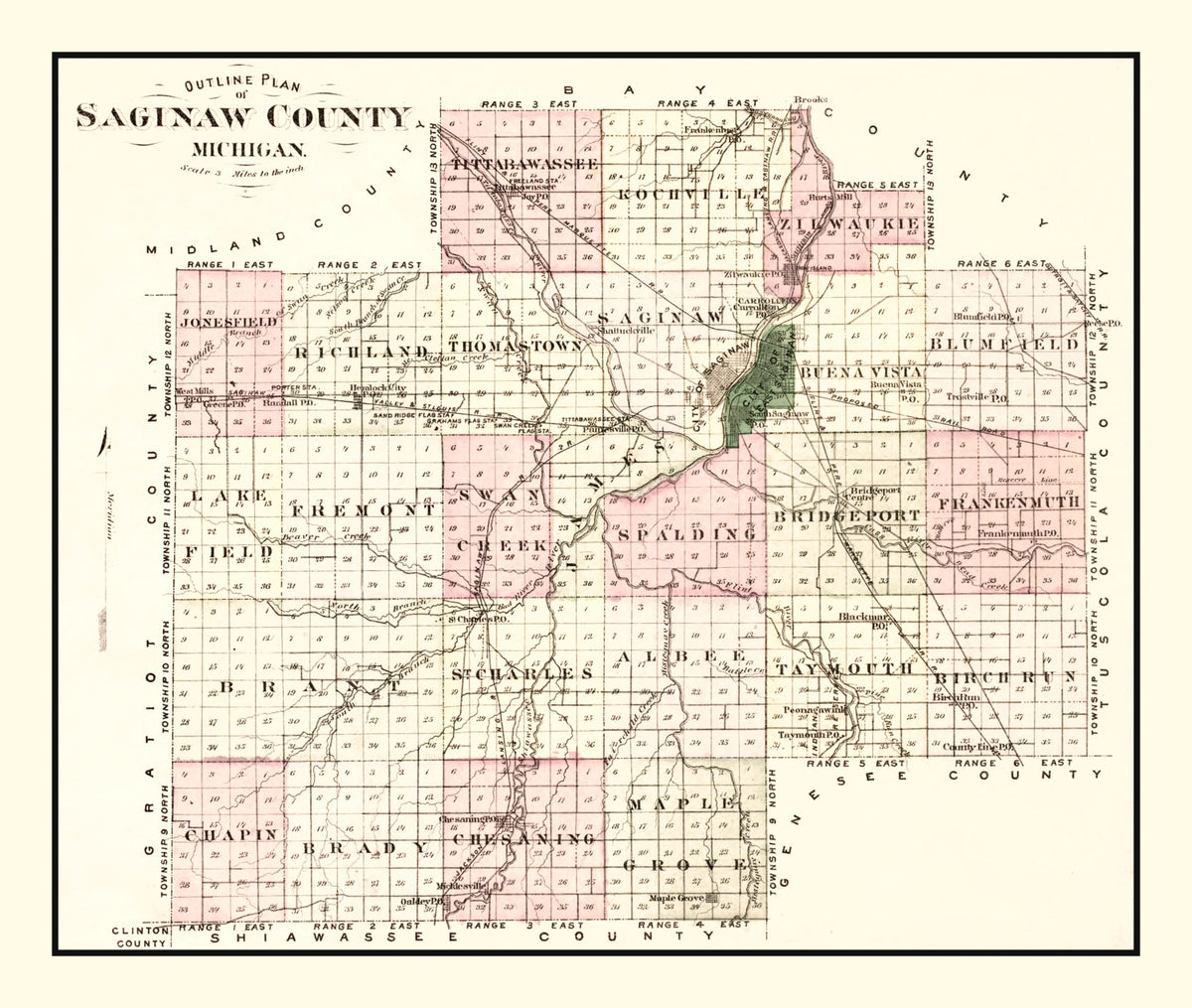Preview of Vintage Map of Saginaw County, Michigan 1877