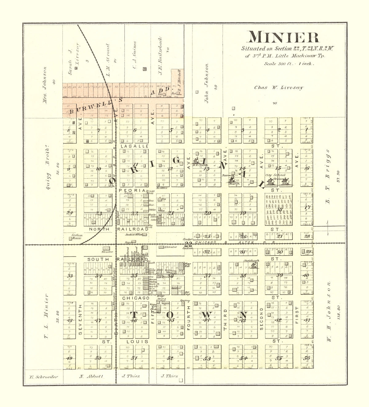 Preview of Vintage Map of Minier, Illinois 1891