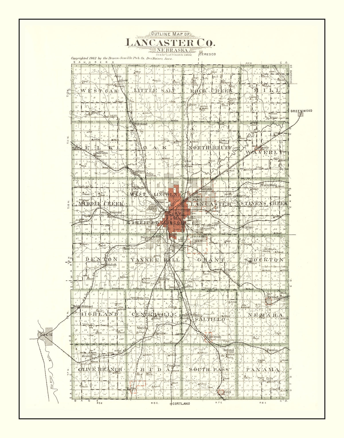 Preview of Vintage Map of Lancaster County, Nebraska 1903