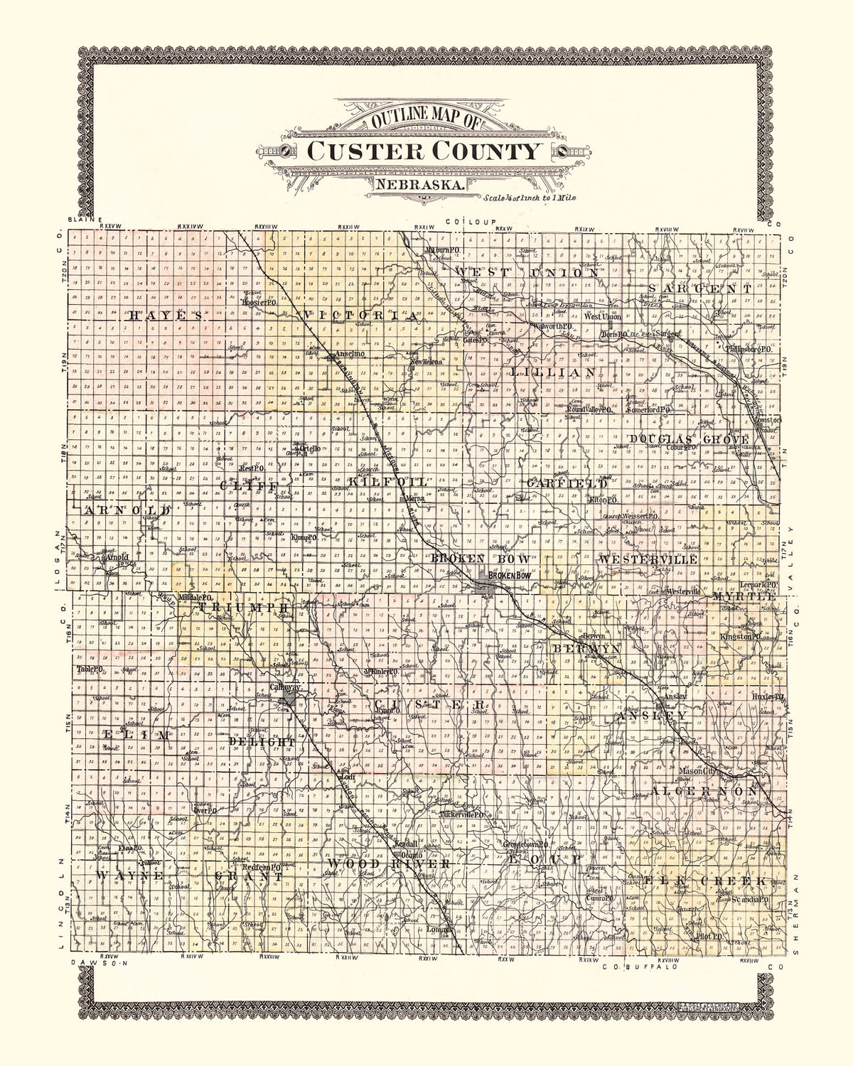 Preview of Vintage Map of Custer County, Nebraska 1904