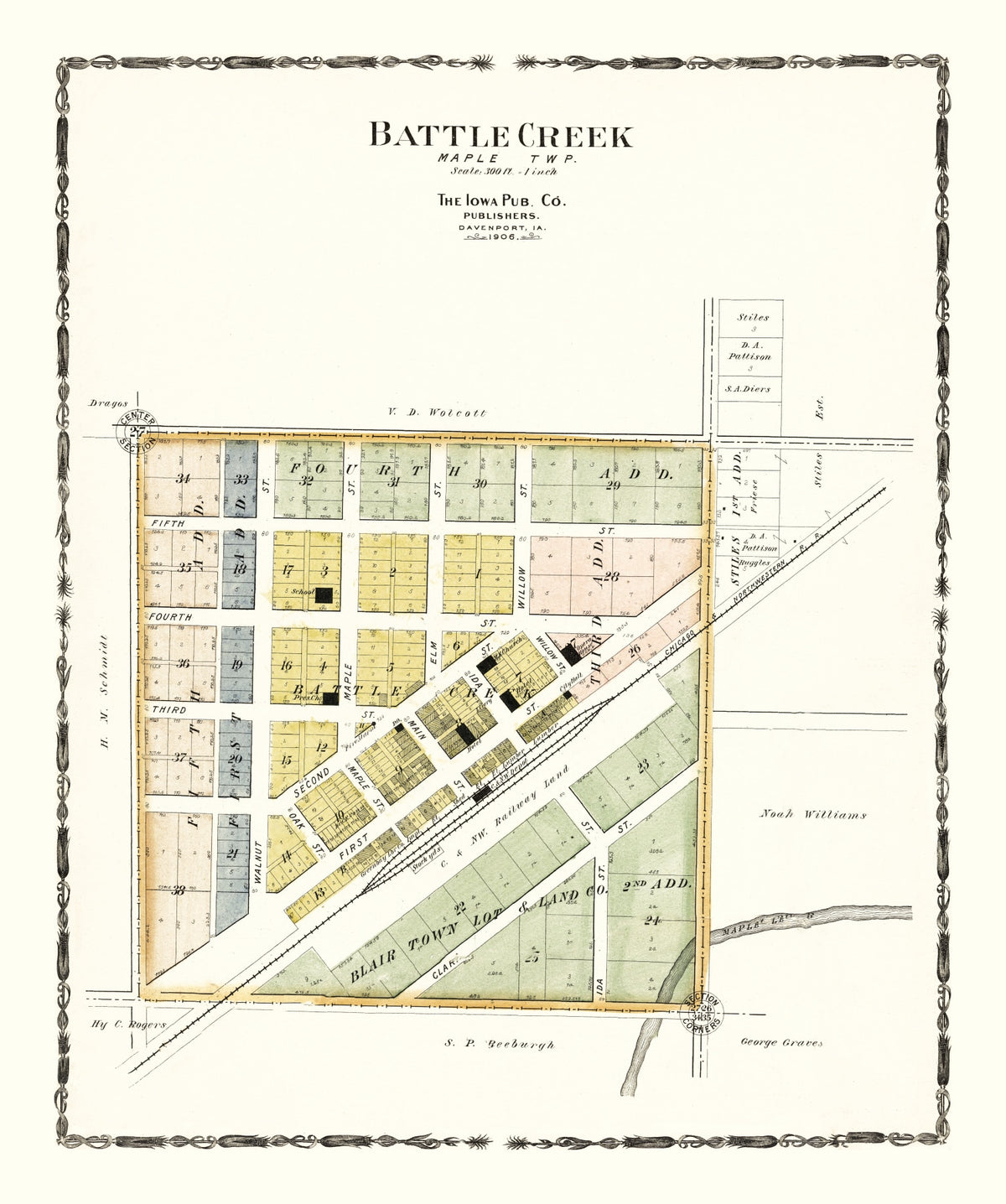 Preview of Vintage Map of Battle Creek, Iowa 1906