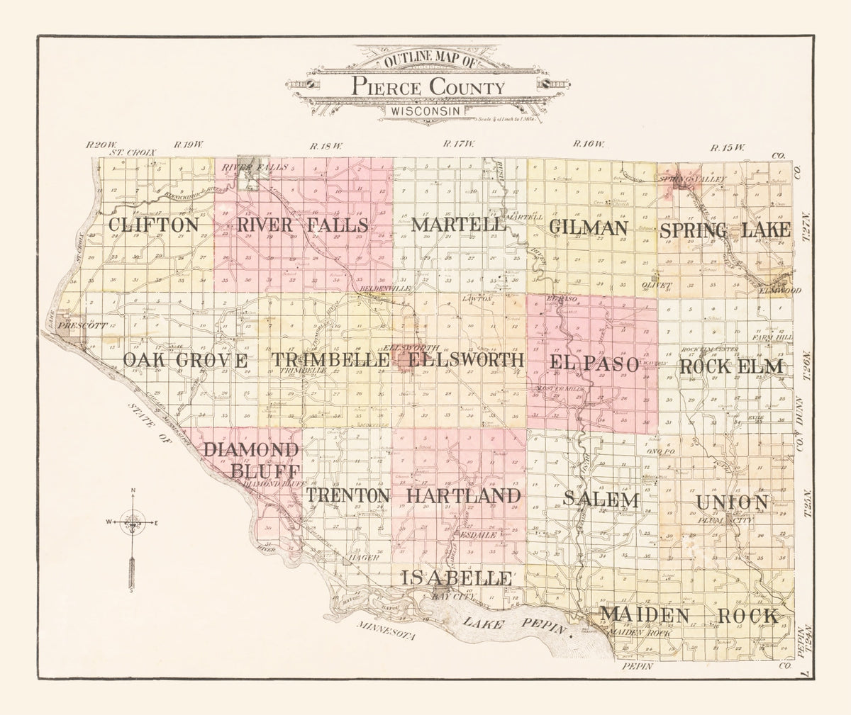 Preview of Vintage Map of Pierce County, Wisconsin 1908