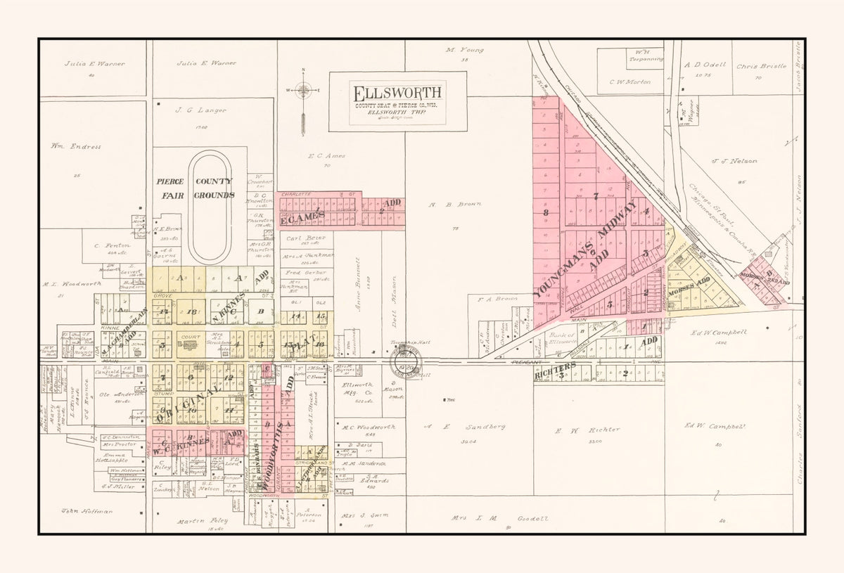 Preview of Vintage Map of Ellsworth, Wisconsin 1908