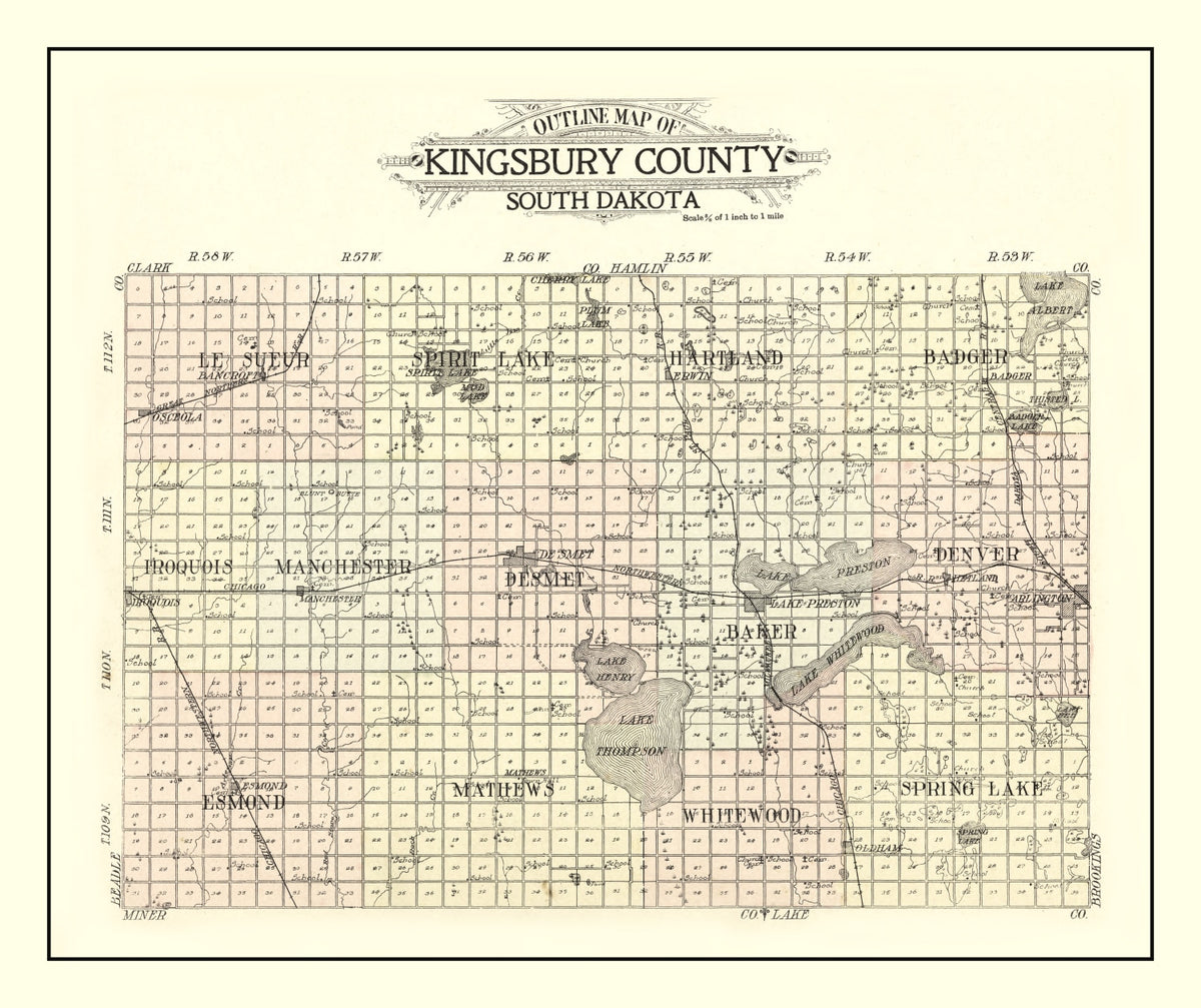 Preview of Vintage Map of Kingsbury County, South Dakota 1909