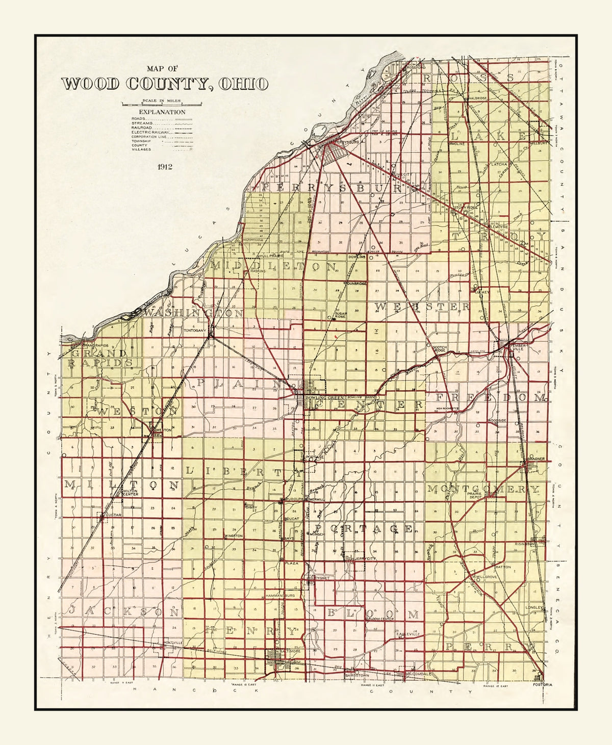 Preview of Vintage Map of Wood County, Ohio 1912