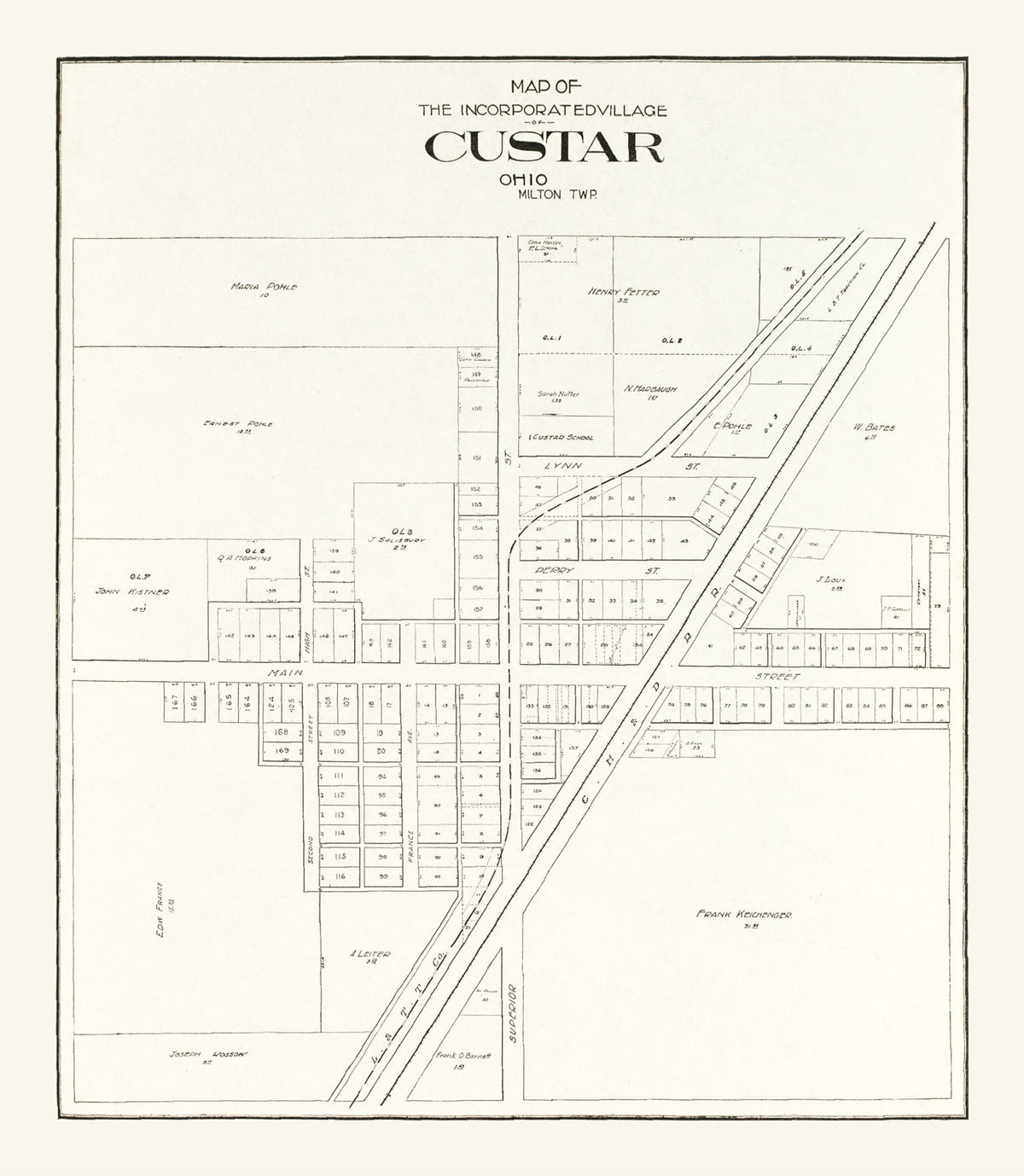 Preview of Vintage Map of Custar, Ohio 1912