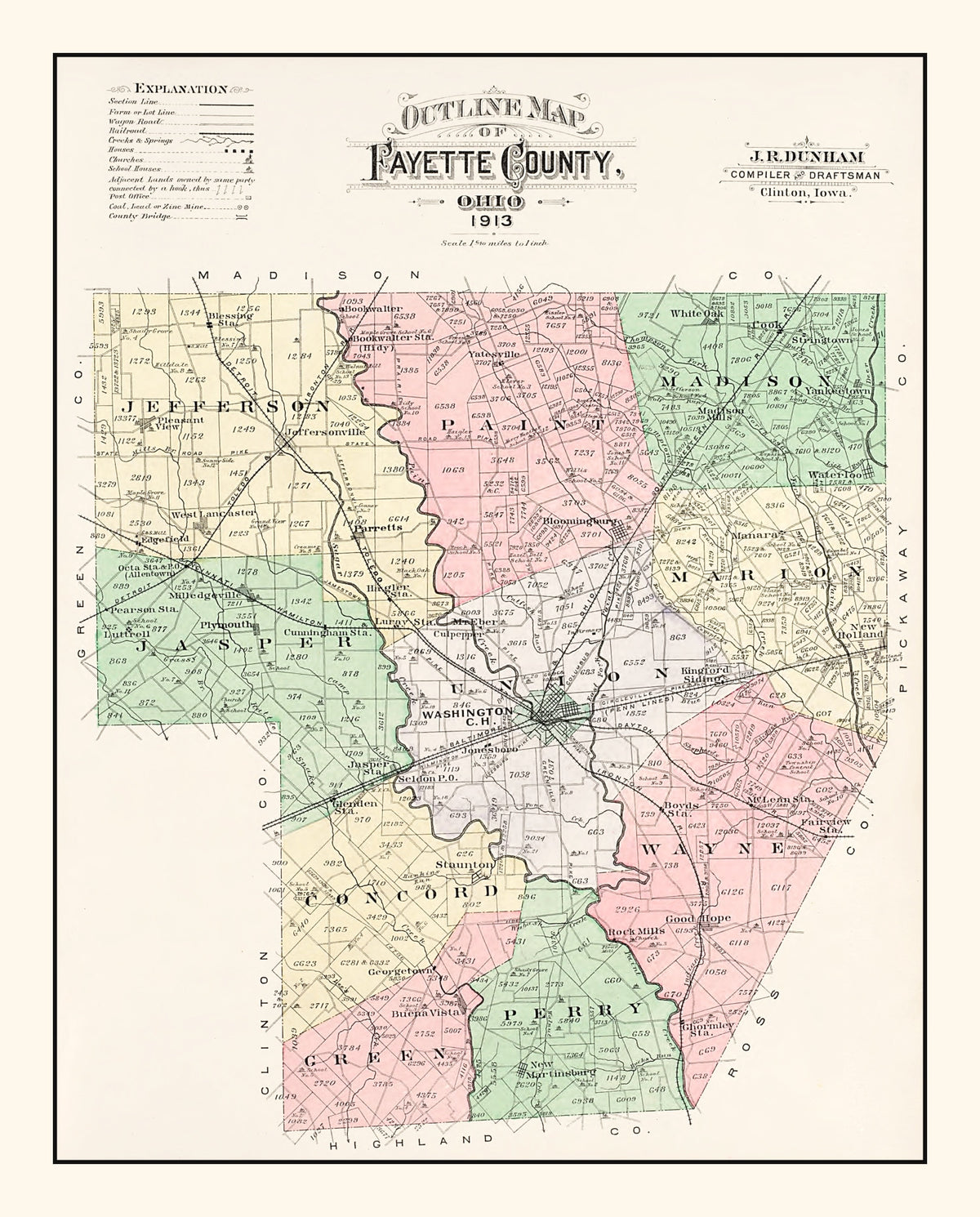 Preview of Vintage Map of Fayette County, Ohio 1913