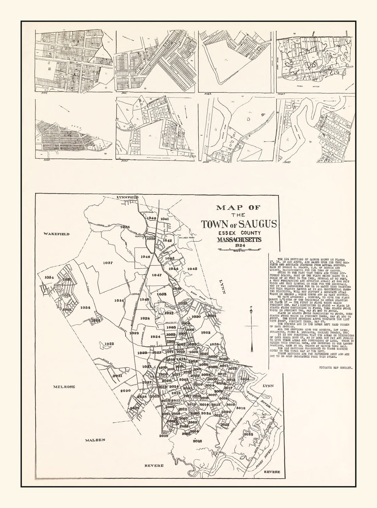 Preview of Vintage Map of Saugus, Massachusetts 1924
