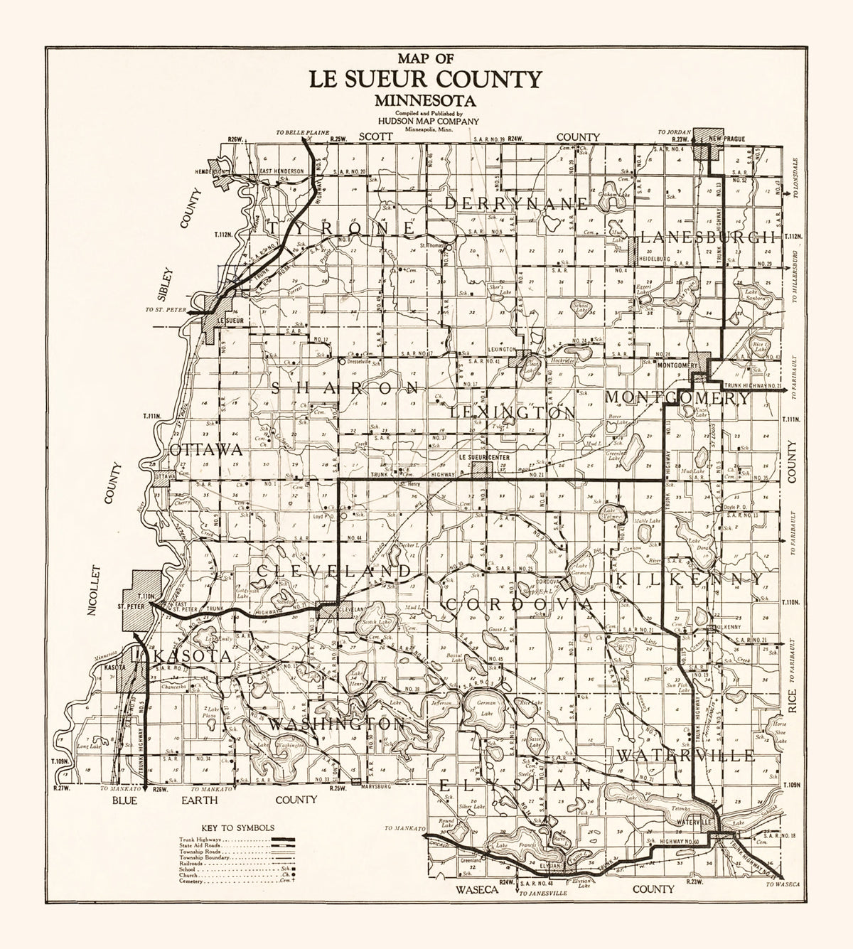 Preview of Vintage Map of Le Sueur County, Minnesota 1928