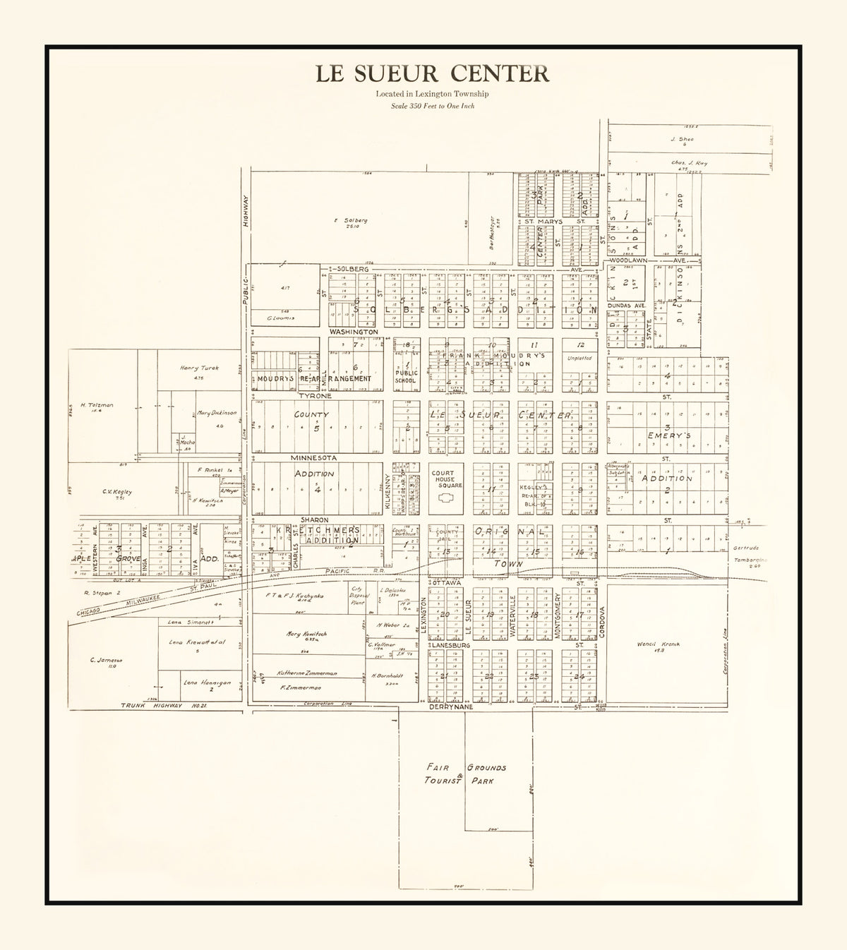 Preview of Vintage Map of Le Sueur Center, Minnesota 1928