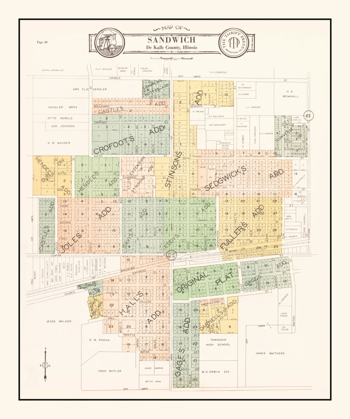 Preview of Vintage Map of Sandwich, Illinois 1929