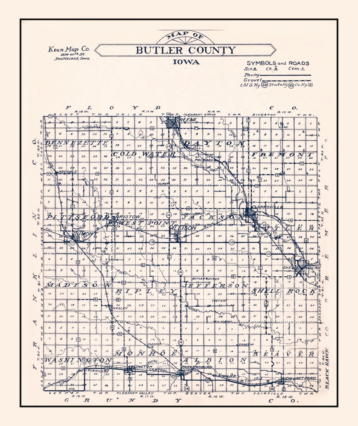 Preview of Vintage Map of Butler County, Iowa 1930