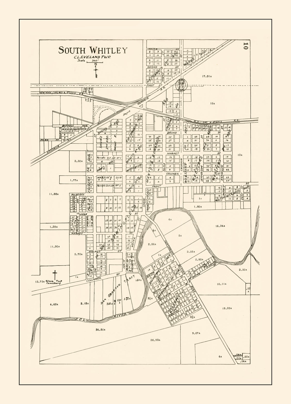 Preview of Vintage Map of South Whitley, Indiana 1939