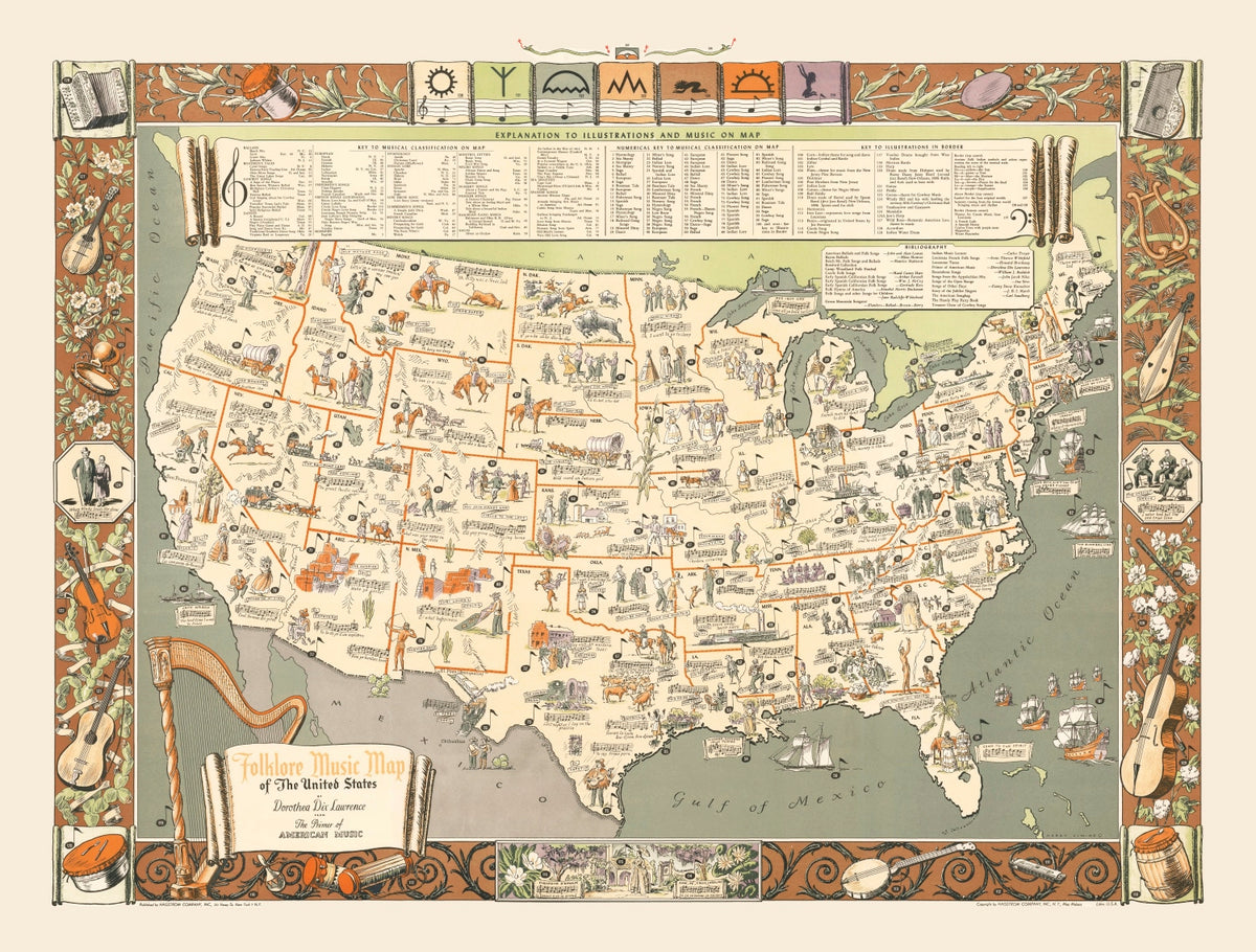 Preview of Vintage Folklore Music Map of the United States 1946