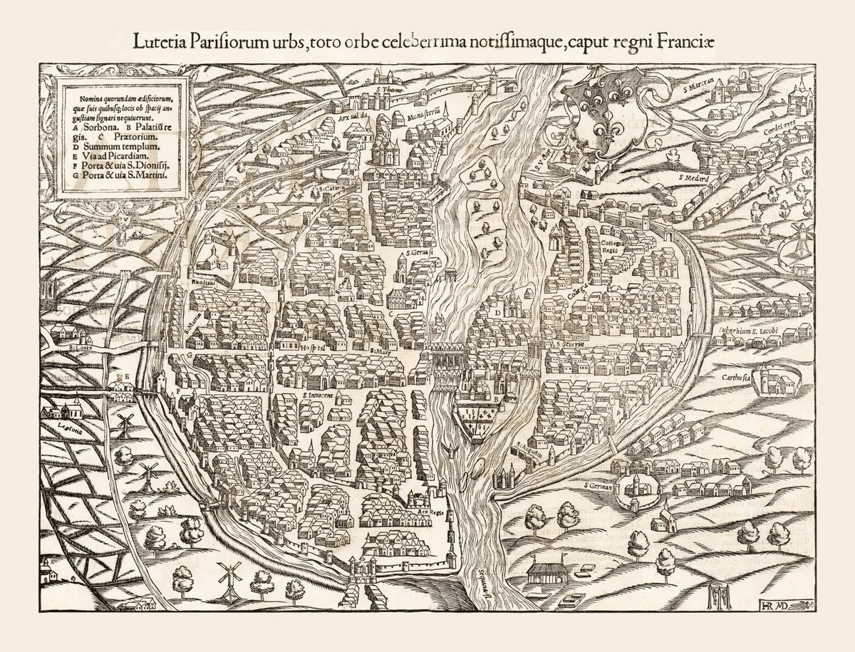 Preview of Vintage Map of Paris, France 1550