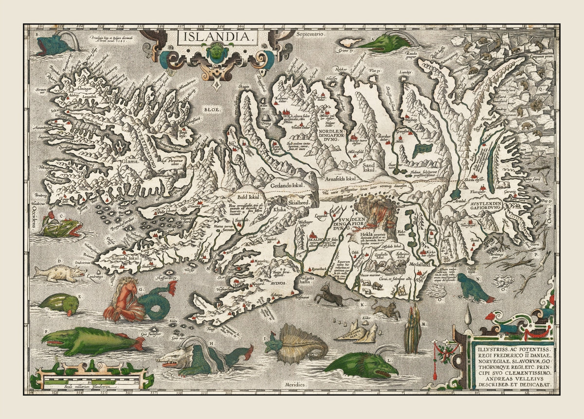 Preview of Vintage Iceland Map with Sea Monsters 1587