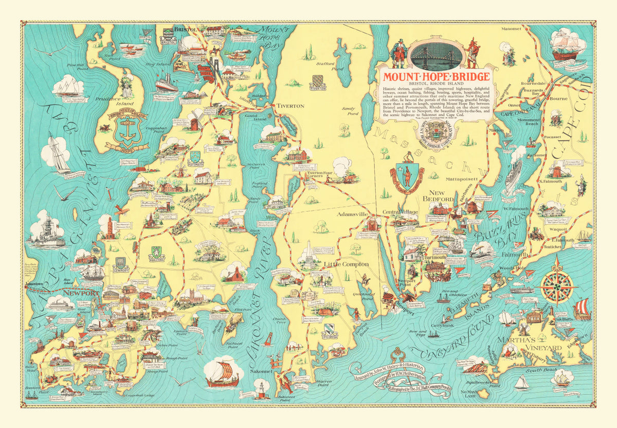 Preview of Vintage Rhode Island & Massachusetts Map 1933