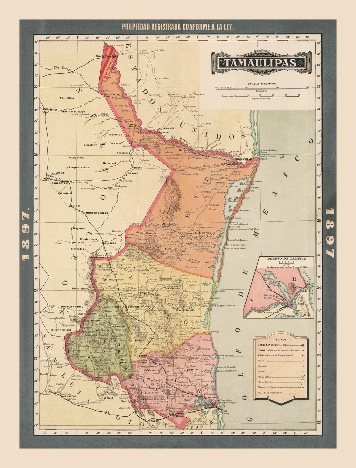 Preview of Vintage Tamaulipas, Mexico Map 1897