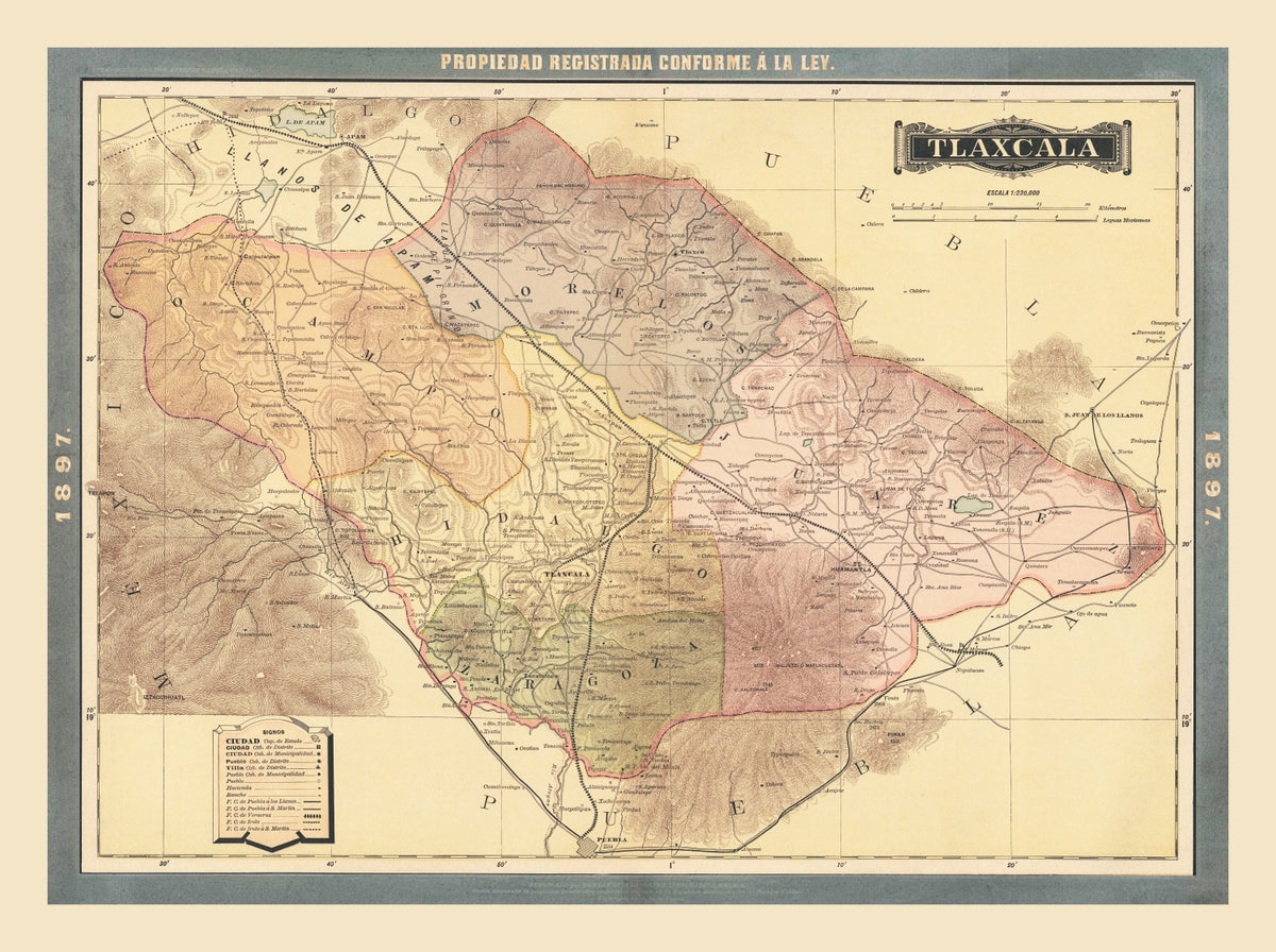 Preview of Vintage Tiaxcala, Mexico Map 1897
