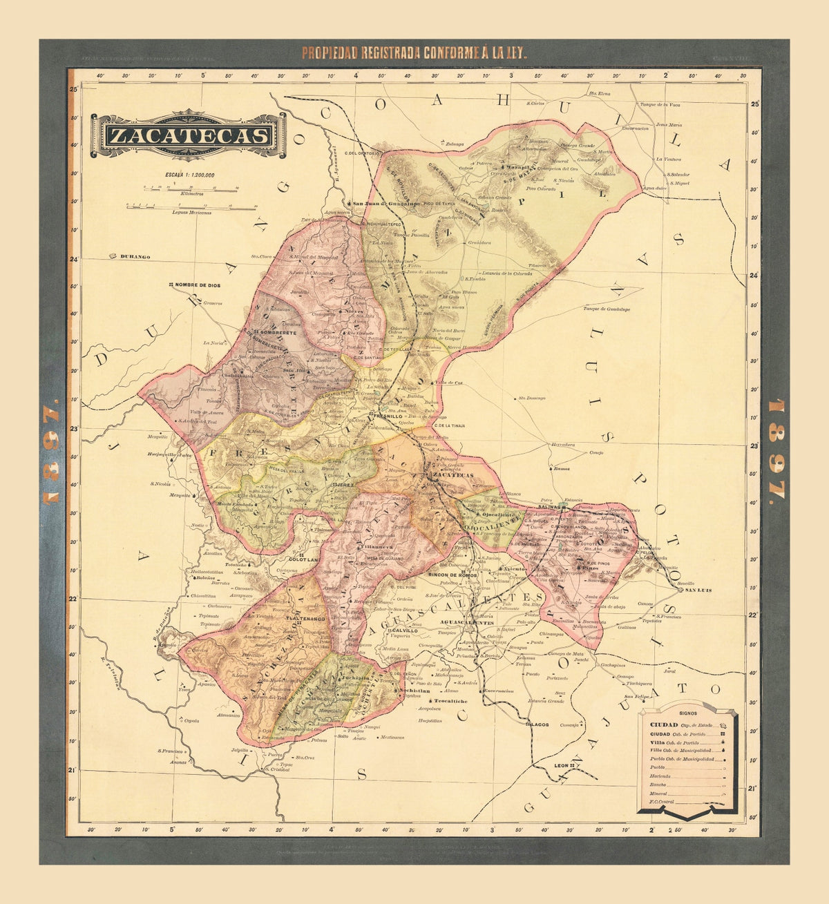 Preview of Vintage Zacatecas, Mexico Map 1897