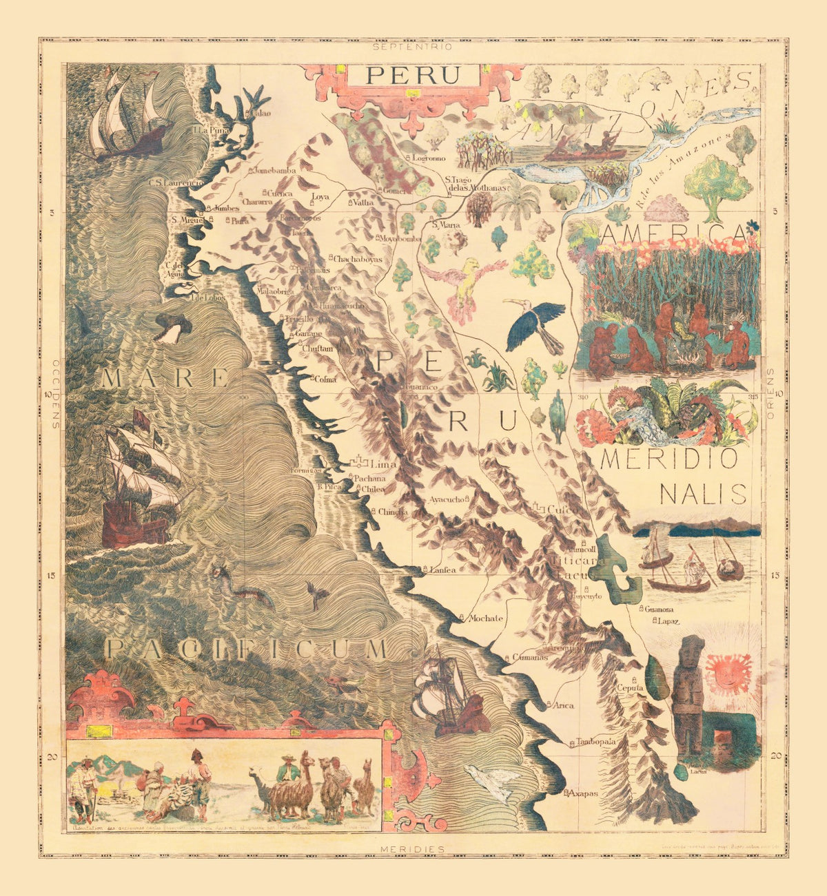 Preview of Vintage Pictorial Map of Peru 1597