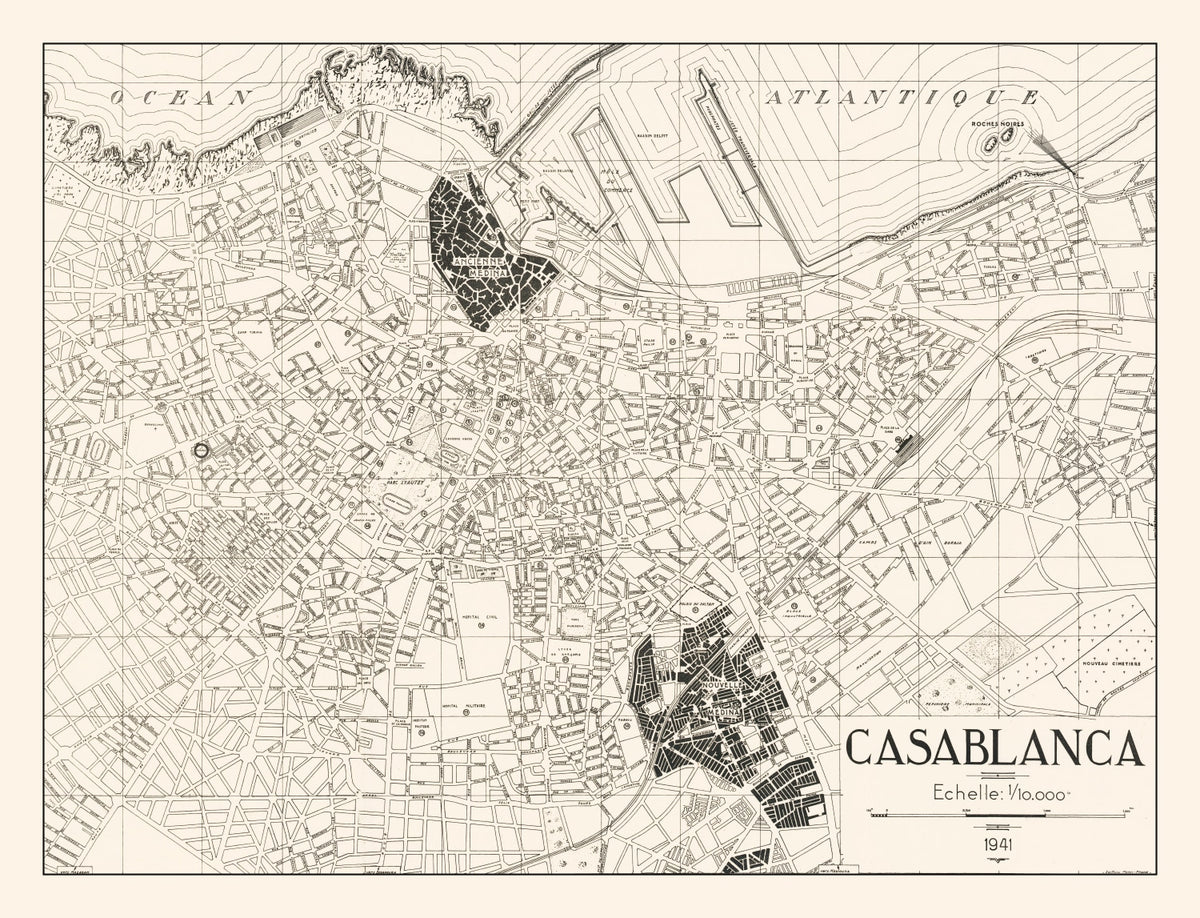 Preview of Vintage Map of Casablanca, Morocco 1941