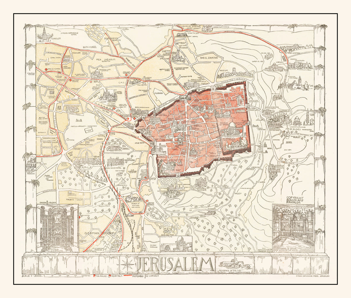 Preview of Vintage Map of Jerusalem, Israel 1935