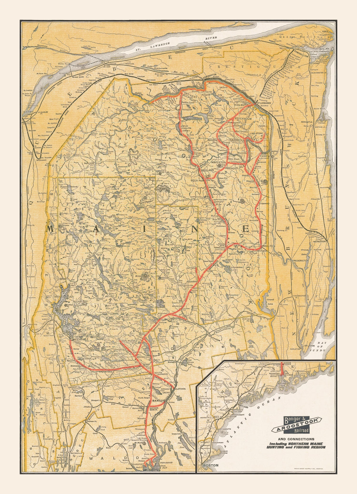 Preview of Vintage Railroad Map of Maine 1915