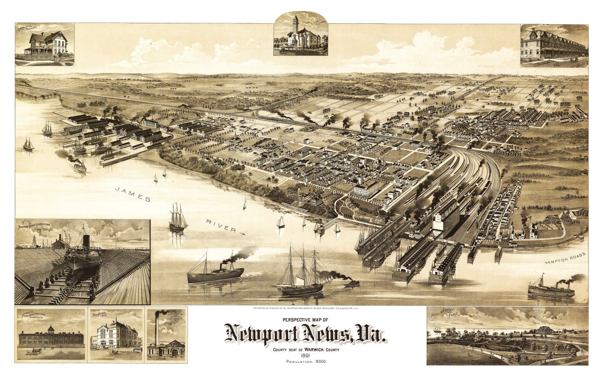 Preview of Vintage Map of Newport News, Virginia 1891