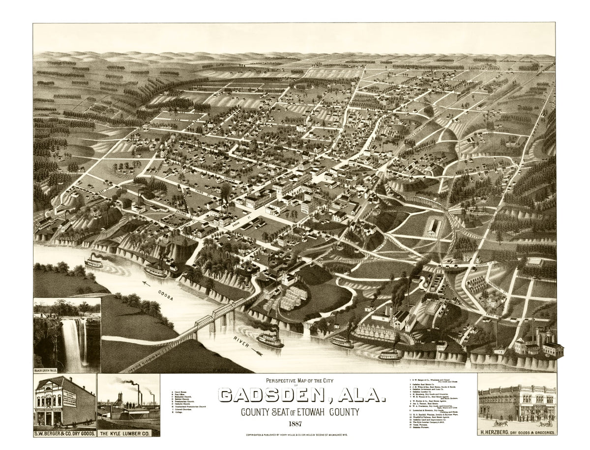Preview of Vintage Map of Gadsden, Alabama 1887