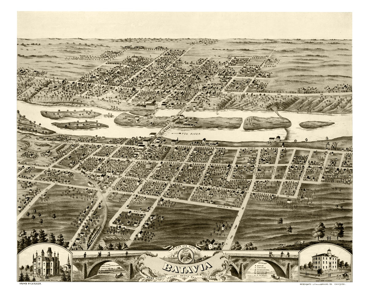 Preview of Vintage Map of Batavia, Illinois 1869