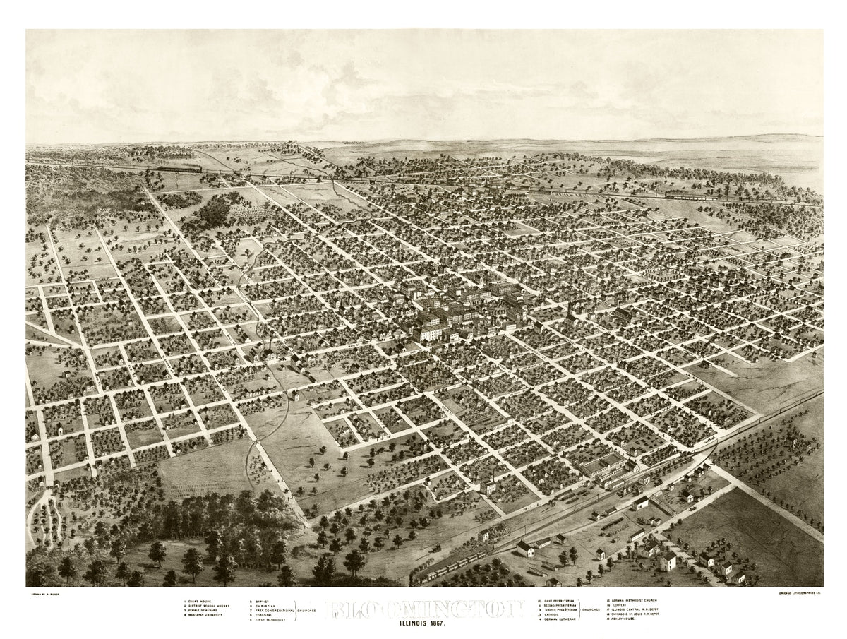 Preview of Vintage Map of Bloomington, Illinois 1867