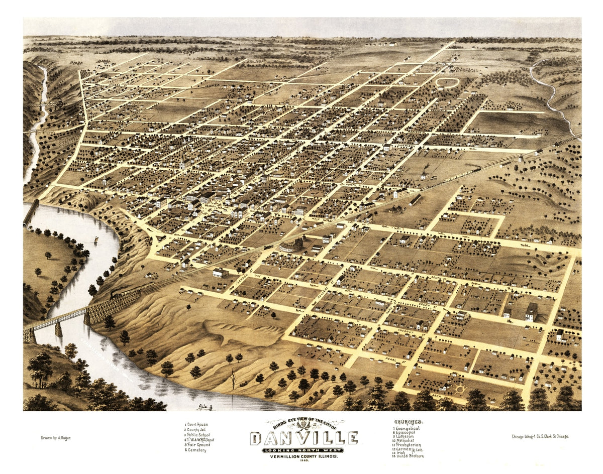 Preview of Vintage Map of Danville, Illinois 1869