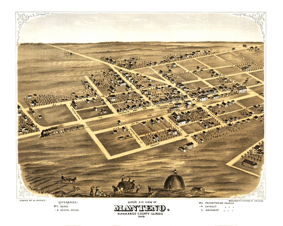 Preview of Vintage Map of Manteno, Illinois 1869