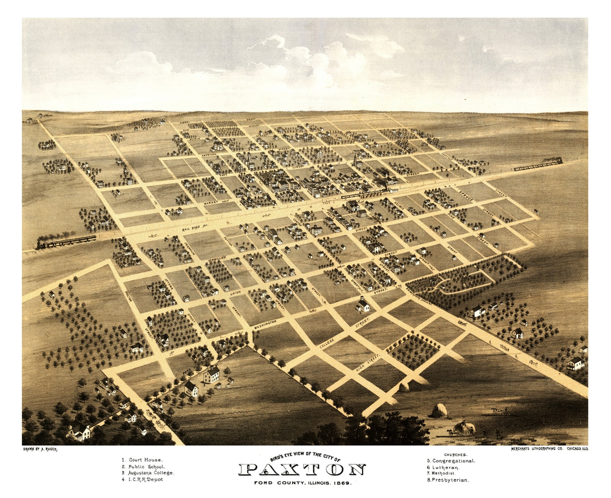 Preview of Vintage Map of Paxton, Illinois 1869