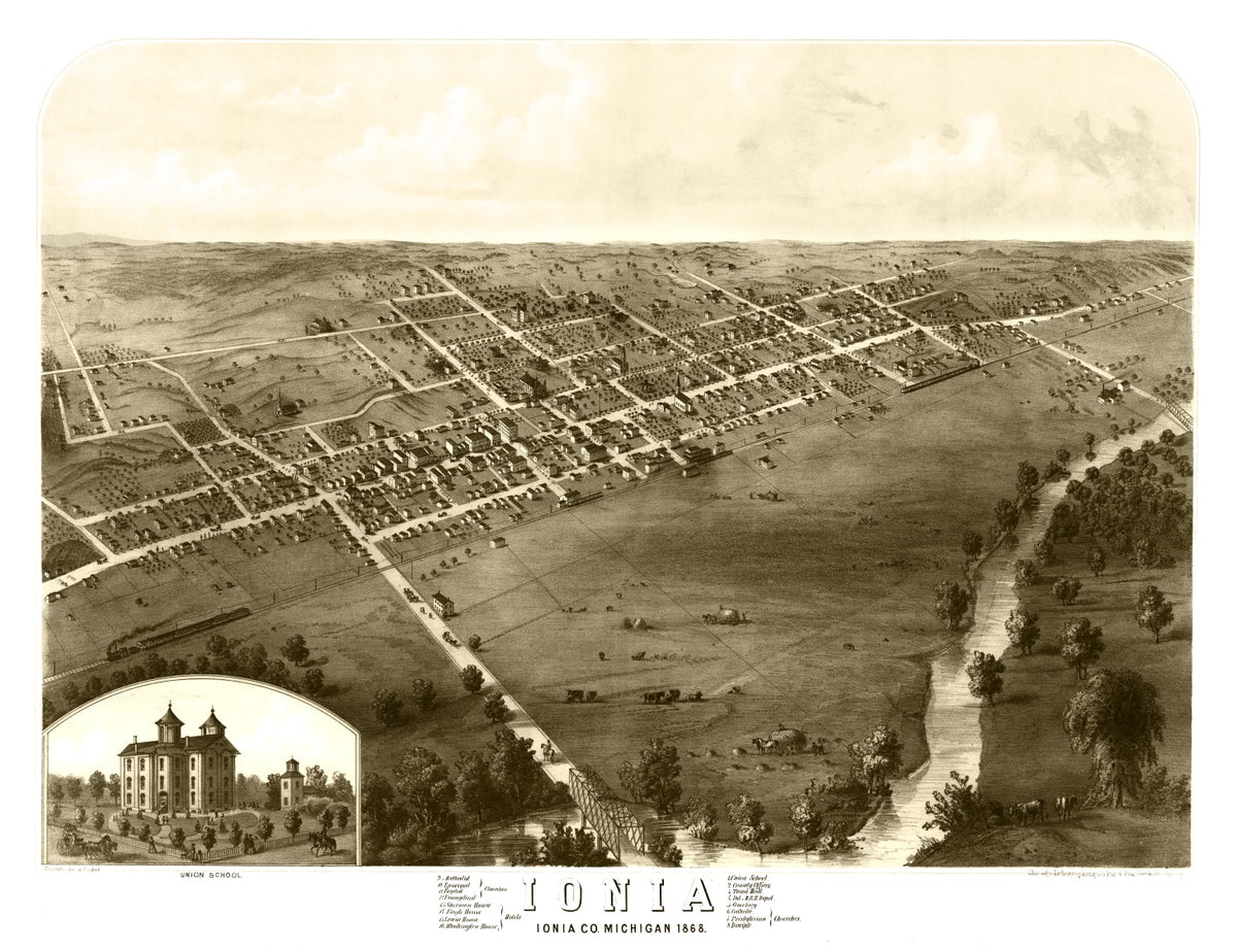 Preview of Vintage Map of Ionia, Michigan 1868