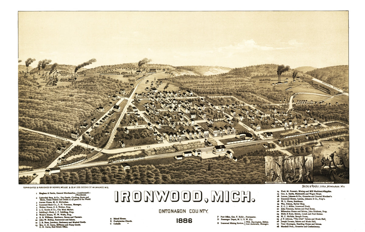 Preview of Vintage Map of Ironwood, Michigan 1886