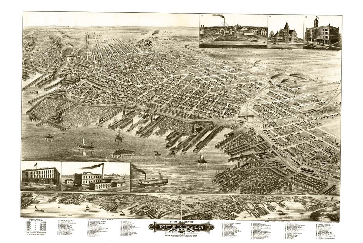 Preview of Vintage Map of Muskegon, Michigan 1889