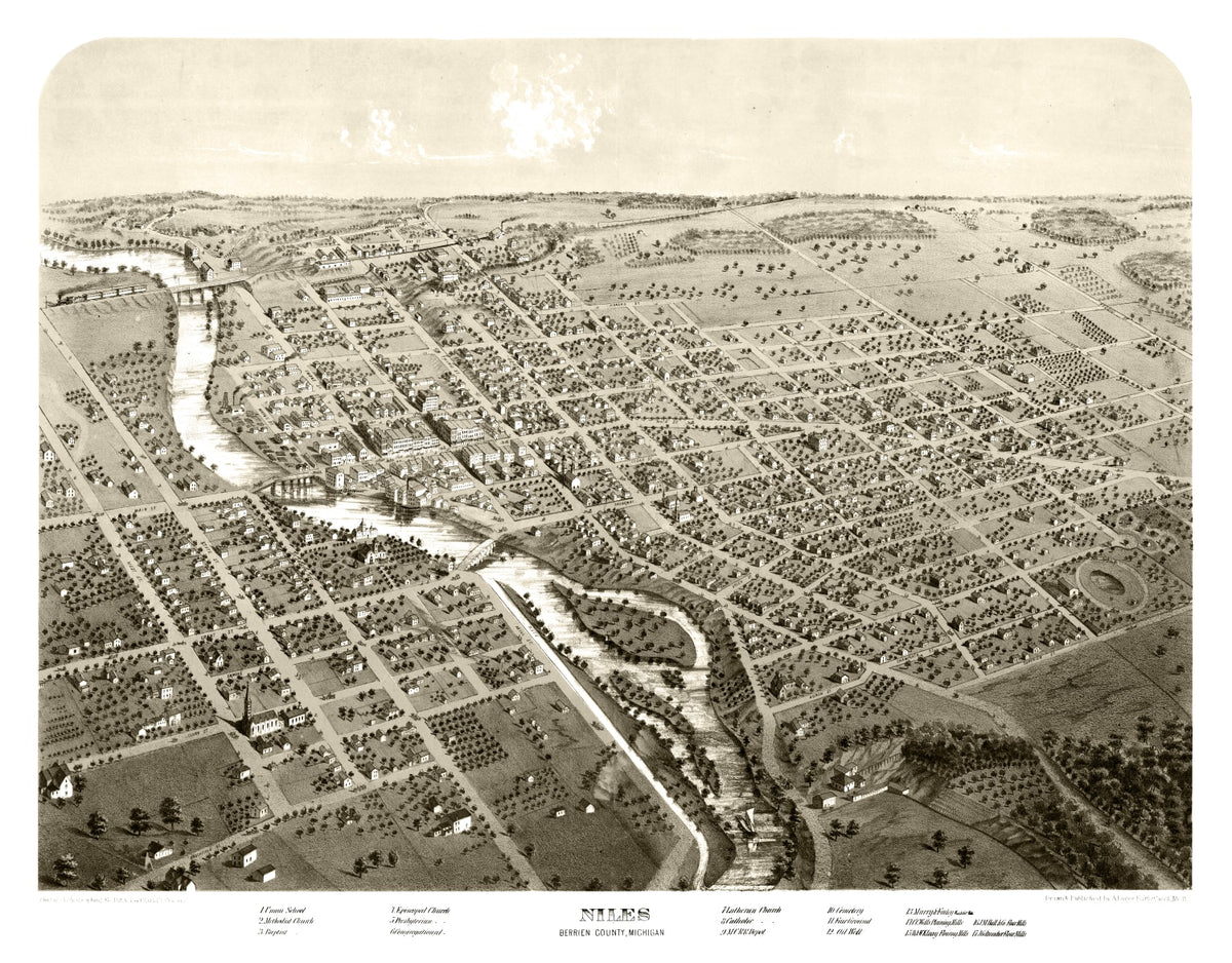Preview of Vintage Map of Niles, Michigan 1868
