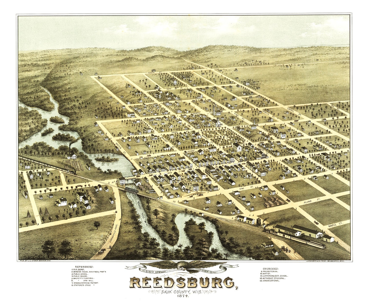 Preview of Vintage Map of Reedsburg, Wisconsin 1874