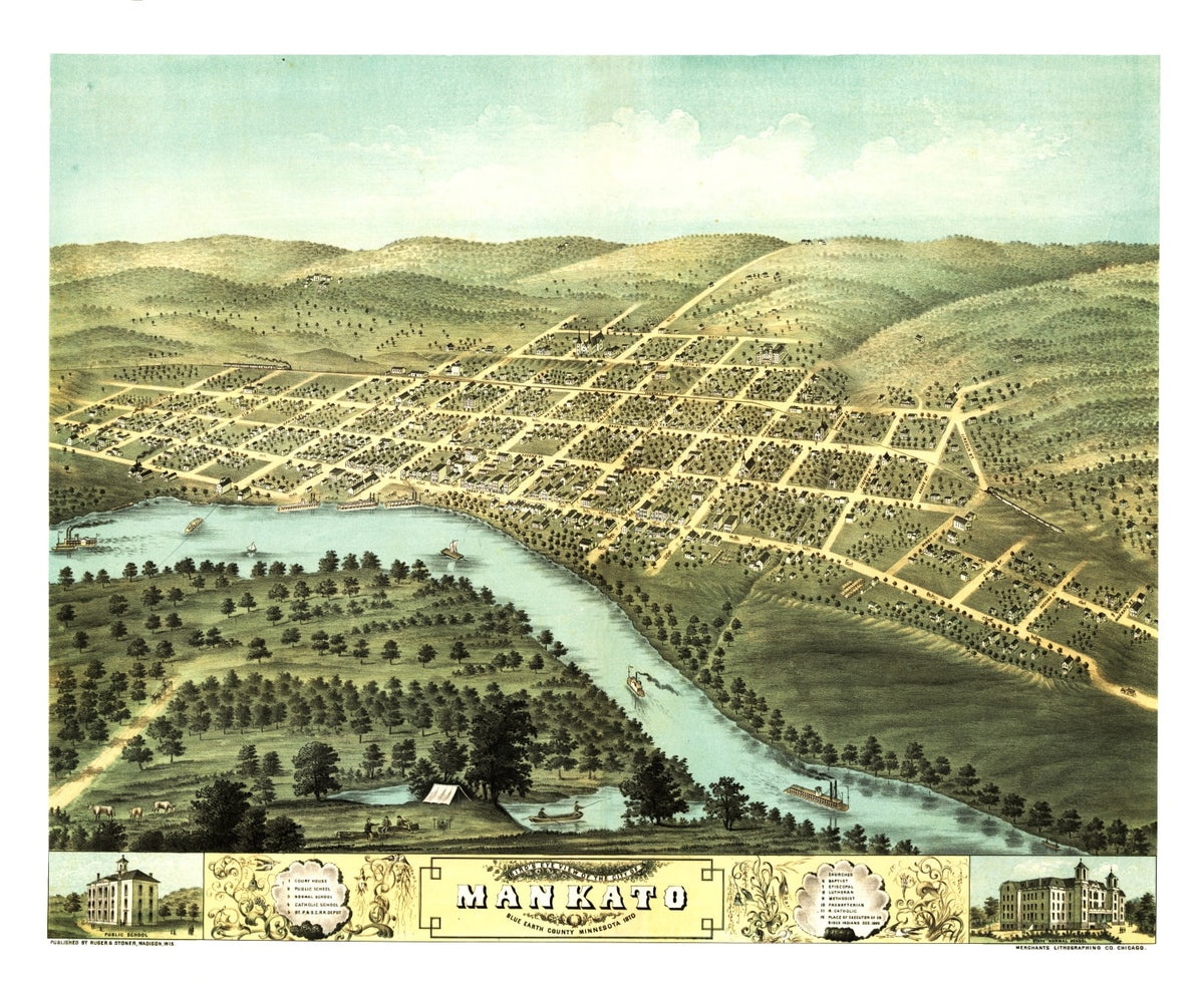 Preview of Vintage Map of Mankato, Minnesota 1870