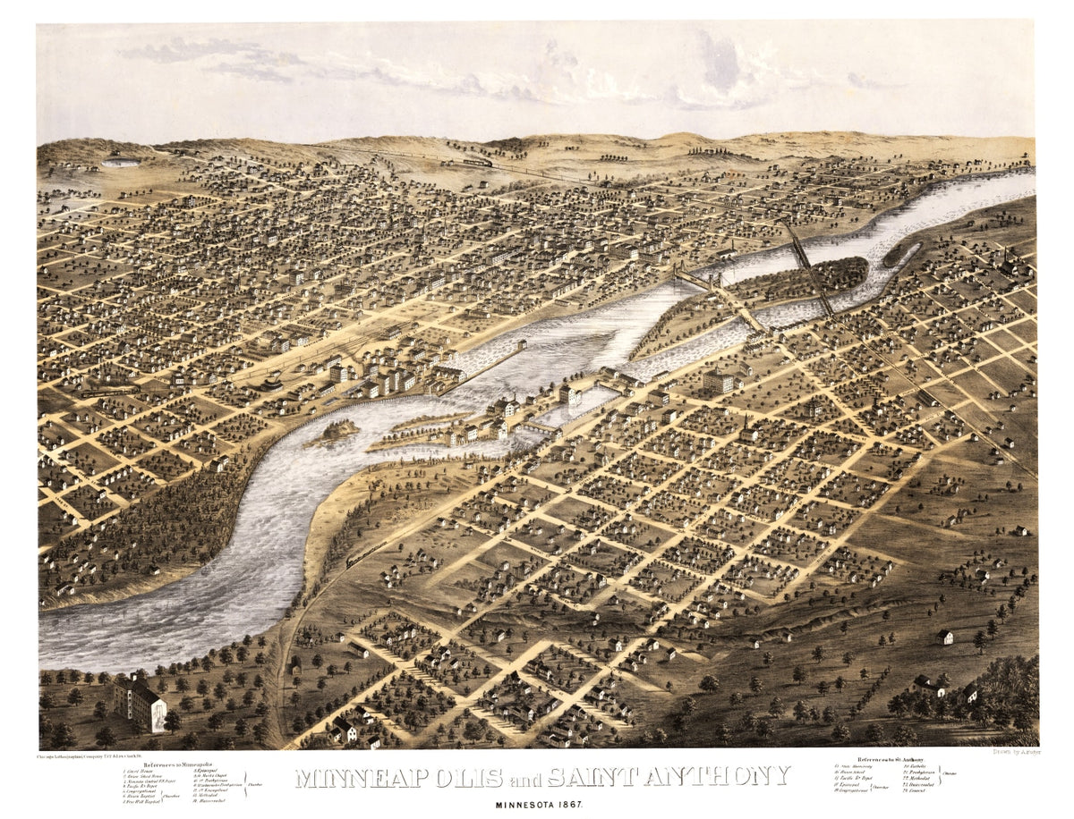 Preview of Vintage Map of Minneapolis, Minnesota 1867