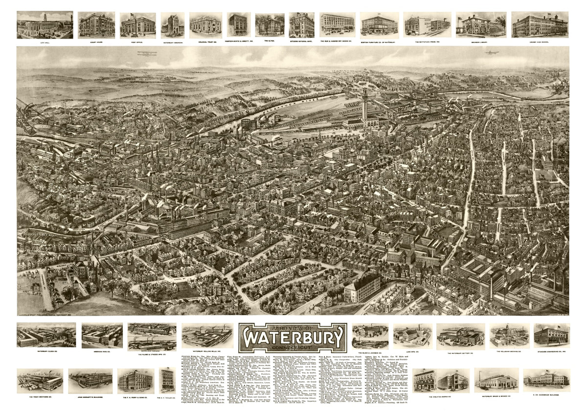 Preview of Vintage Map of Waterbury, Connecticut 1917